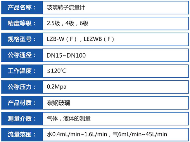 實驗室氣體流量計技術(shù)參數(shù)對照表