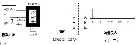 防爆氧氣流量計4-20mA電流輸出型接線圖